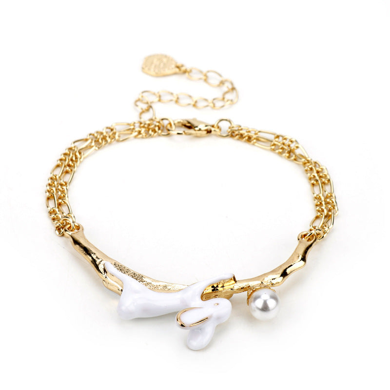 Pearl Painting Oil Rabbit Bracelet