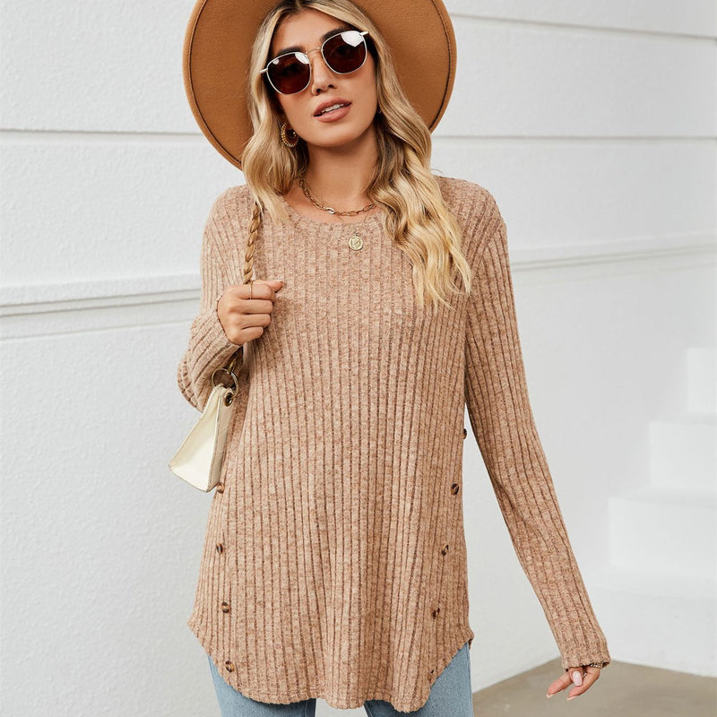 Autumn And Winter Long Sleeve Button Top