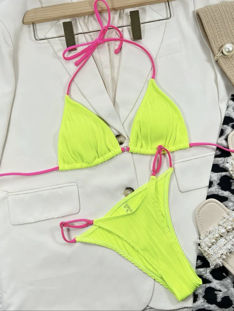 Solid Plaid Velvet Bikini