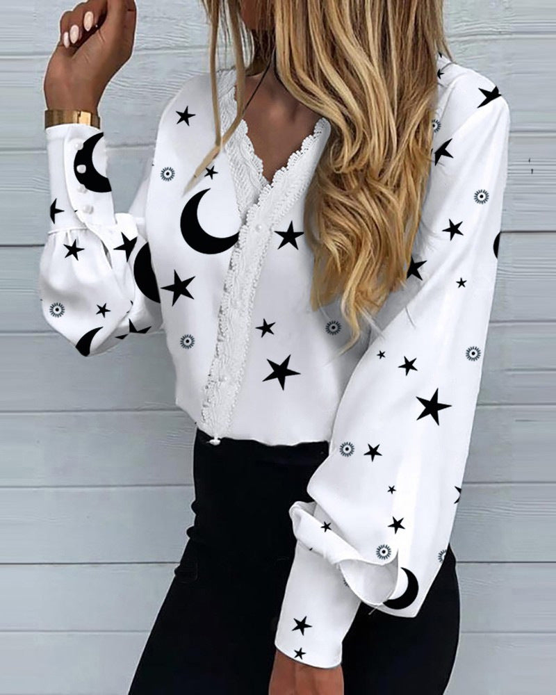 Printed Lace Casual Shirt