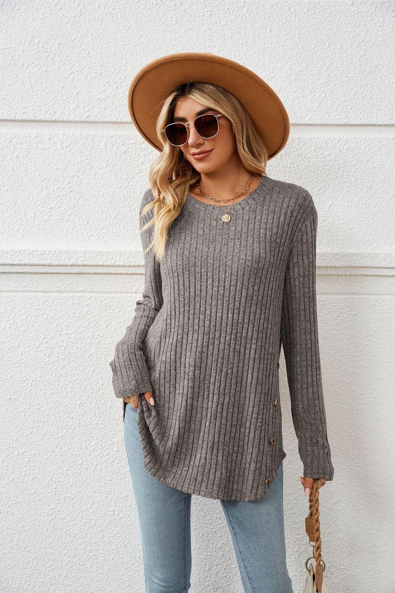 Autumn And Winter Long Sleeve Button Top