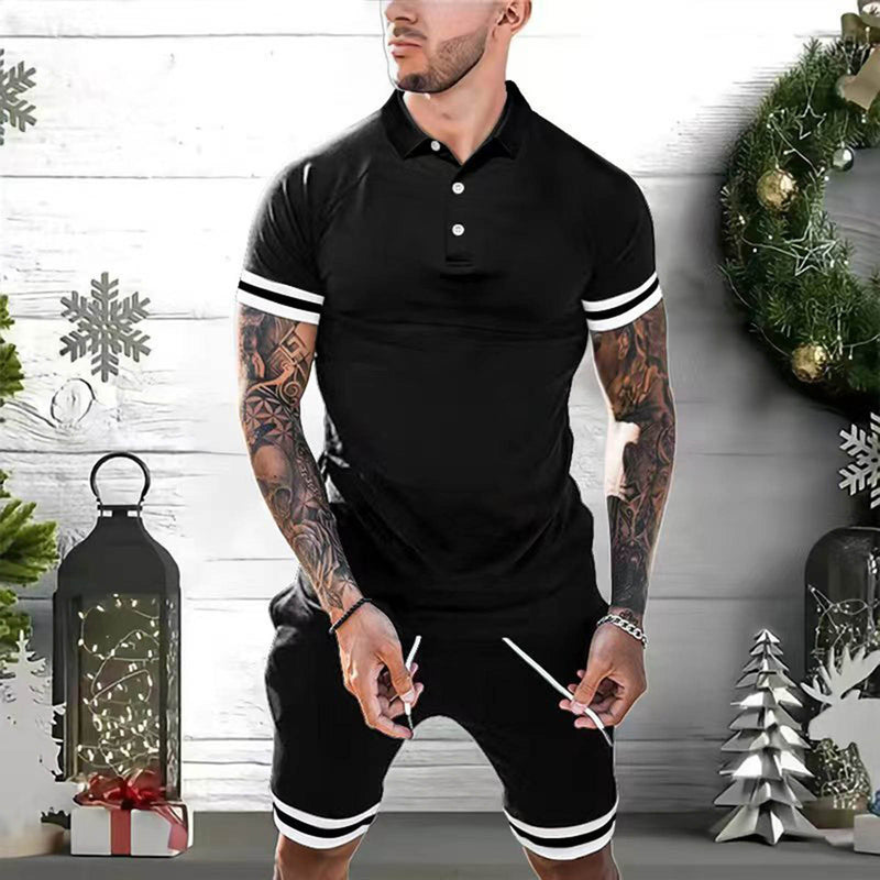 Mens Short Sets 2 Piece Outfits Polo Shirt