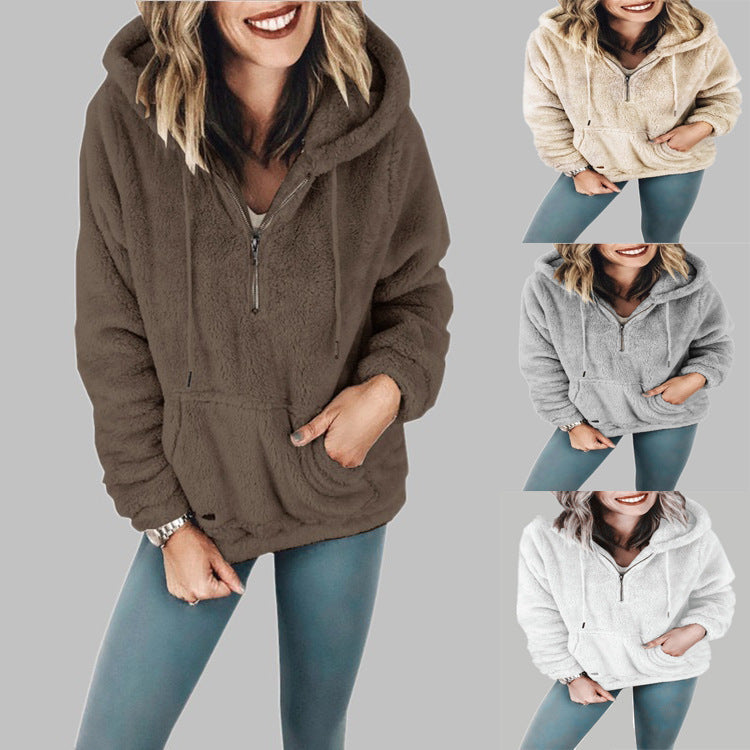 Winter style warm hooded top