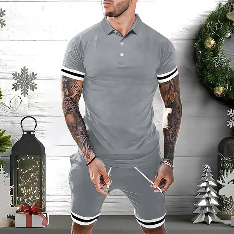 Mens Short Sets 2 Piece Outfits Polo Shirt