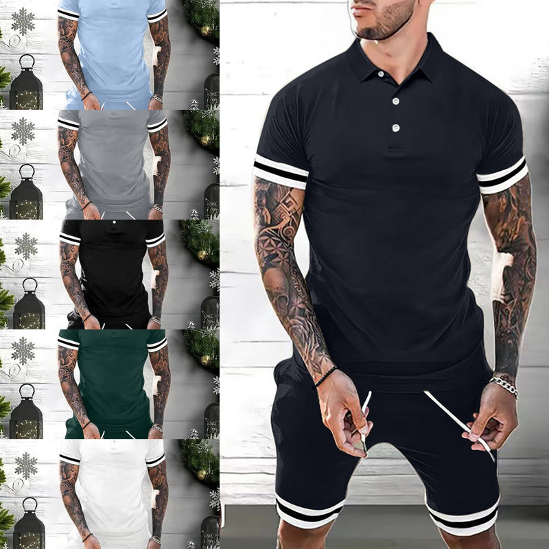 Mens Short Sets 2 Piece Outfits Polo Shirt