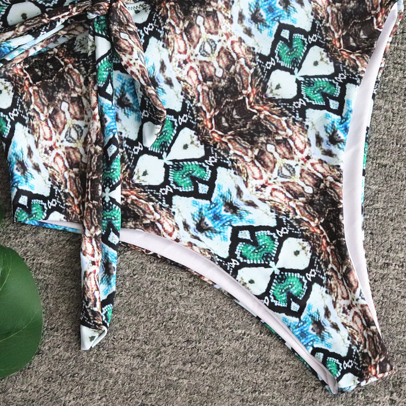 Snake Print Backless Bikini
