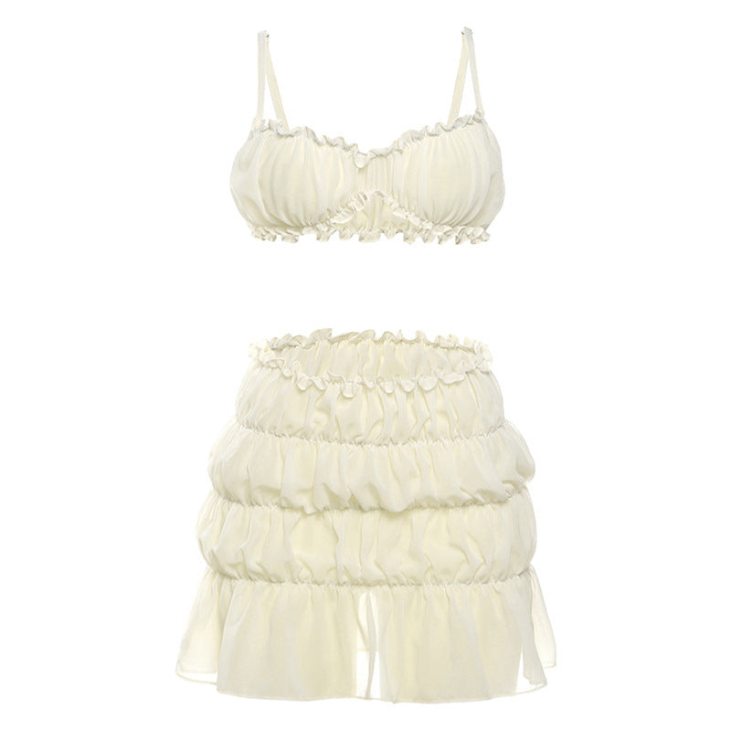Sling Backless Pleated Skirt Two-piece