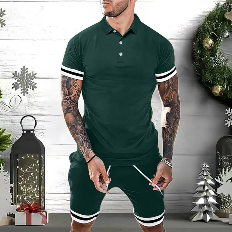 Mens Short Sets 2 Piece Outfits Polo Shirt