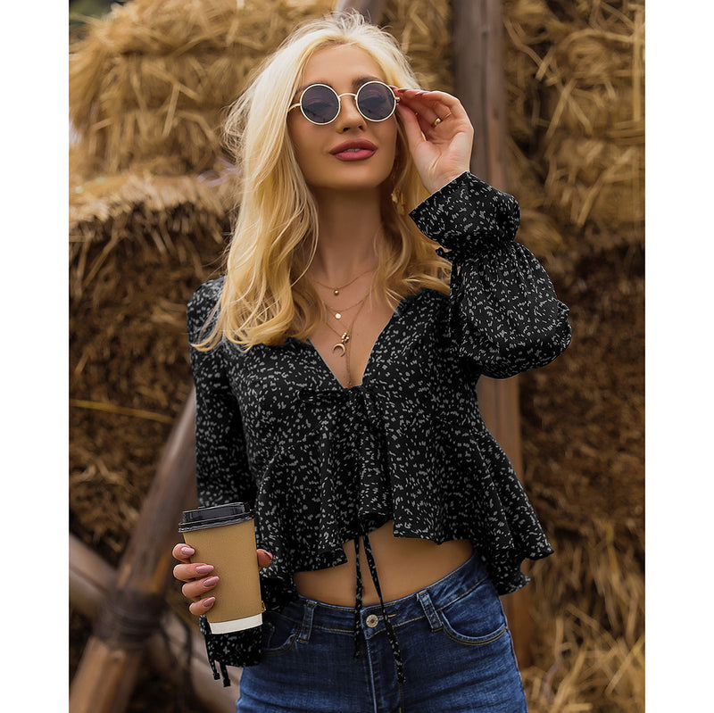 Navel Ruffled Irregular Top