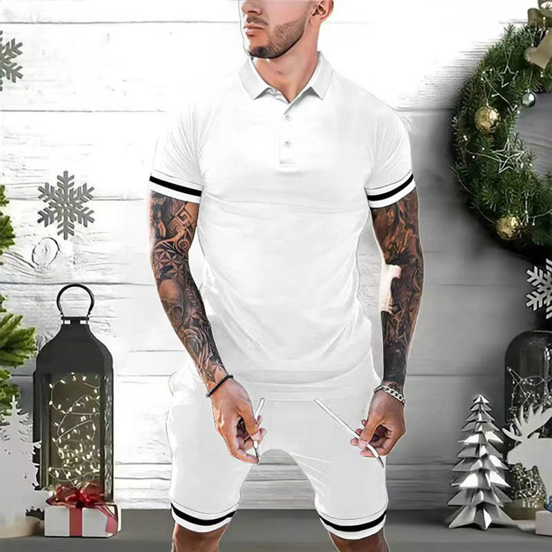 Mens Short Sets 2 Piece Outfits Polo Shirt