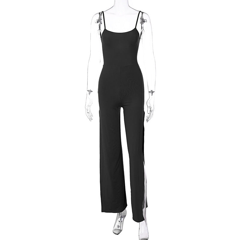 Solid Color Suspender Jumpsuit