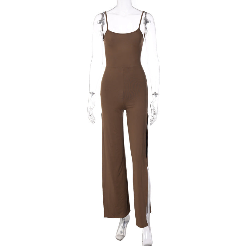 Solid Color Suspender Jumpsuit