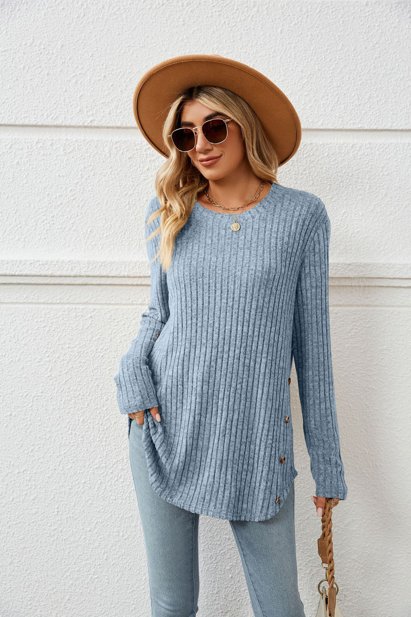 Autumn And Winter Long Sleeve Button Top