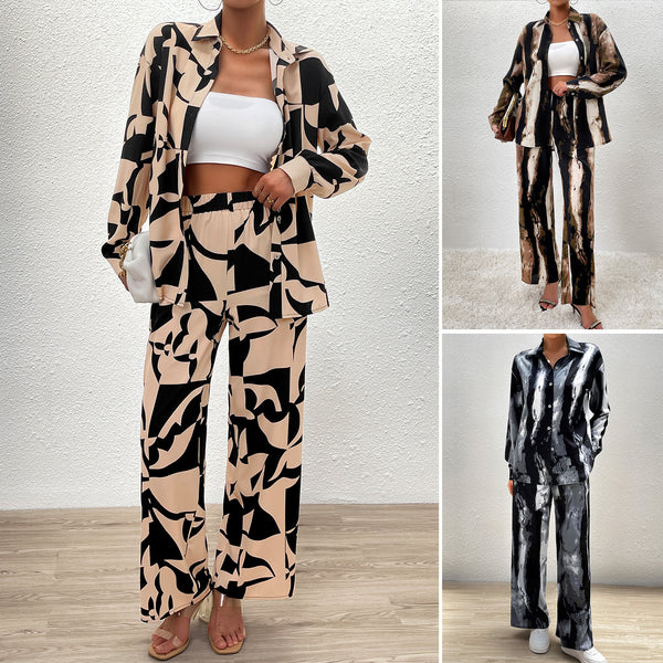 Printed Long Sleeve Trousers Suit