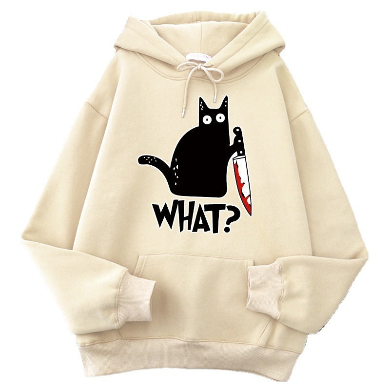 Killer Black Cat Surprised Hoodies Male