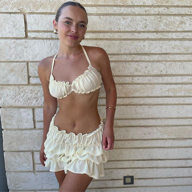 Sling Backless Pleated Skirt Two-piece