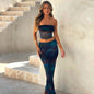 Slim-fit Tube Top Printed Sheath Two-piece