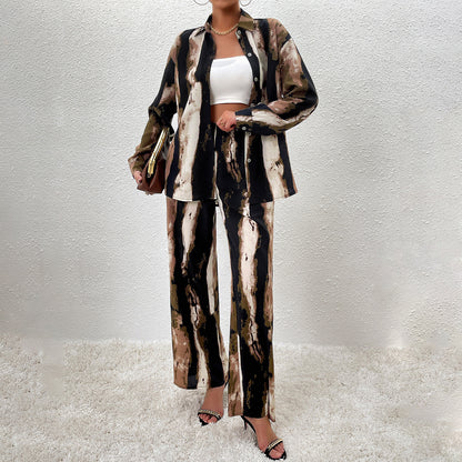 Printed Long Sleeve Trousers Suit