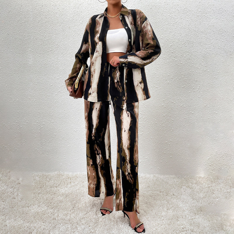 Printed Long Sleeve Trousers Suit