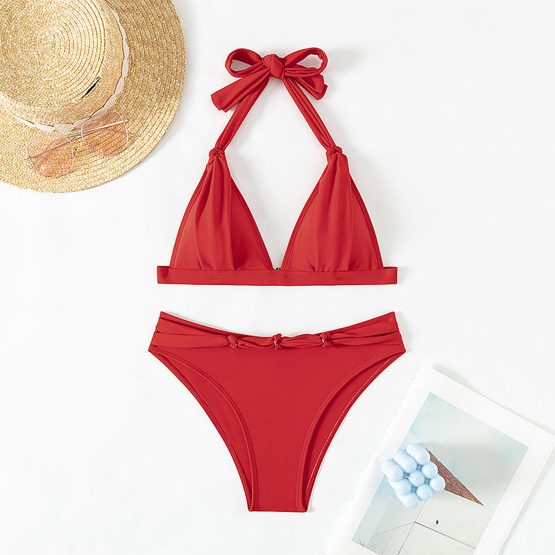 Lace-up Halterneck Split Bikini