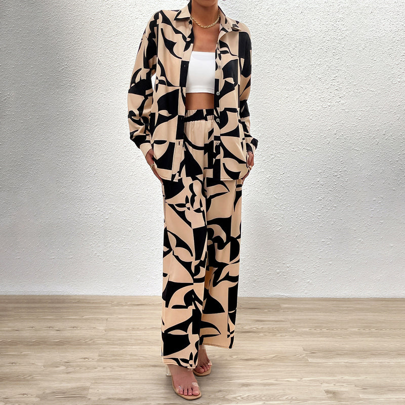 Printed Long Sleeve Trousers Suit