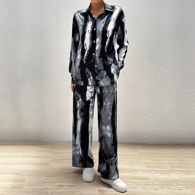 Printed Long Sleeve Trousers Suit