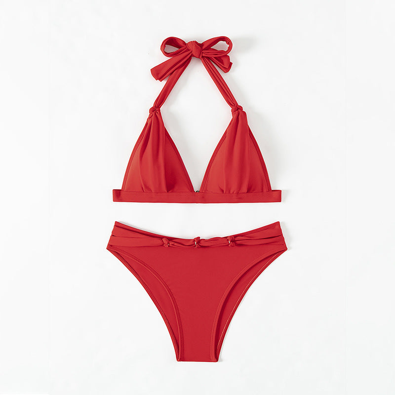 Lace-up Halterneck Split Bikini