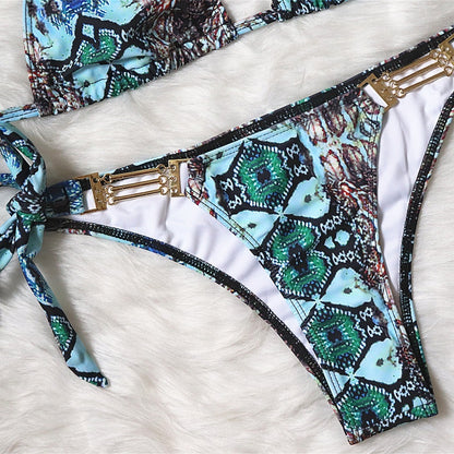 Snake Print Backless Bikini
