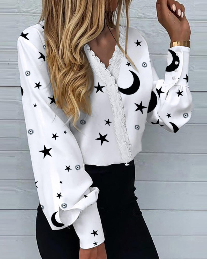 Printed Lace Casual Shirt