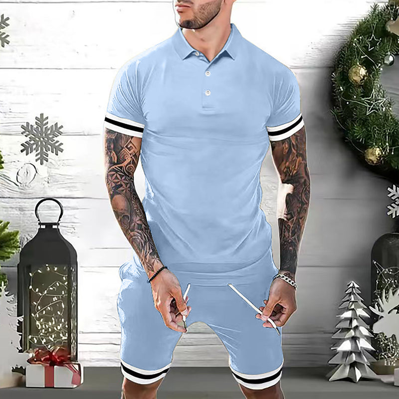 Mens Short Sets 2 Piece Outfits Polo Shirt