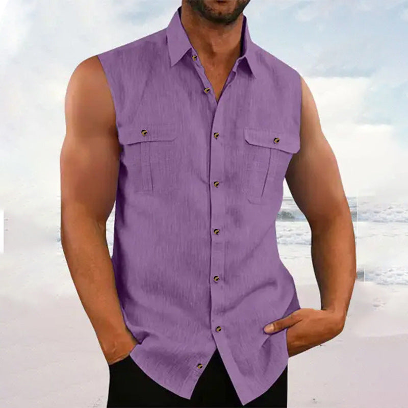 Casual Solid Color Sleeveless Shirt