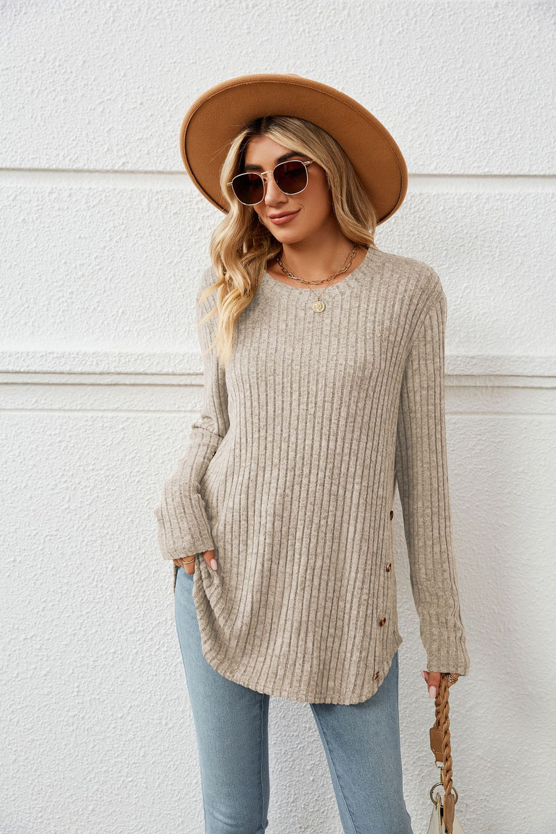 Autumn And Winter Long Sleeve Button Top