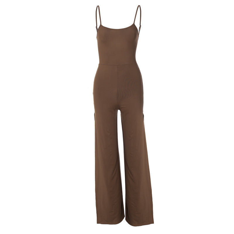 Solid Color Suspender Jumpsuit