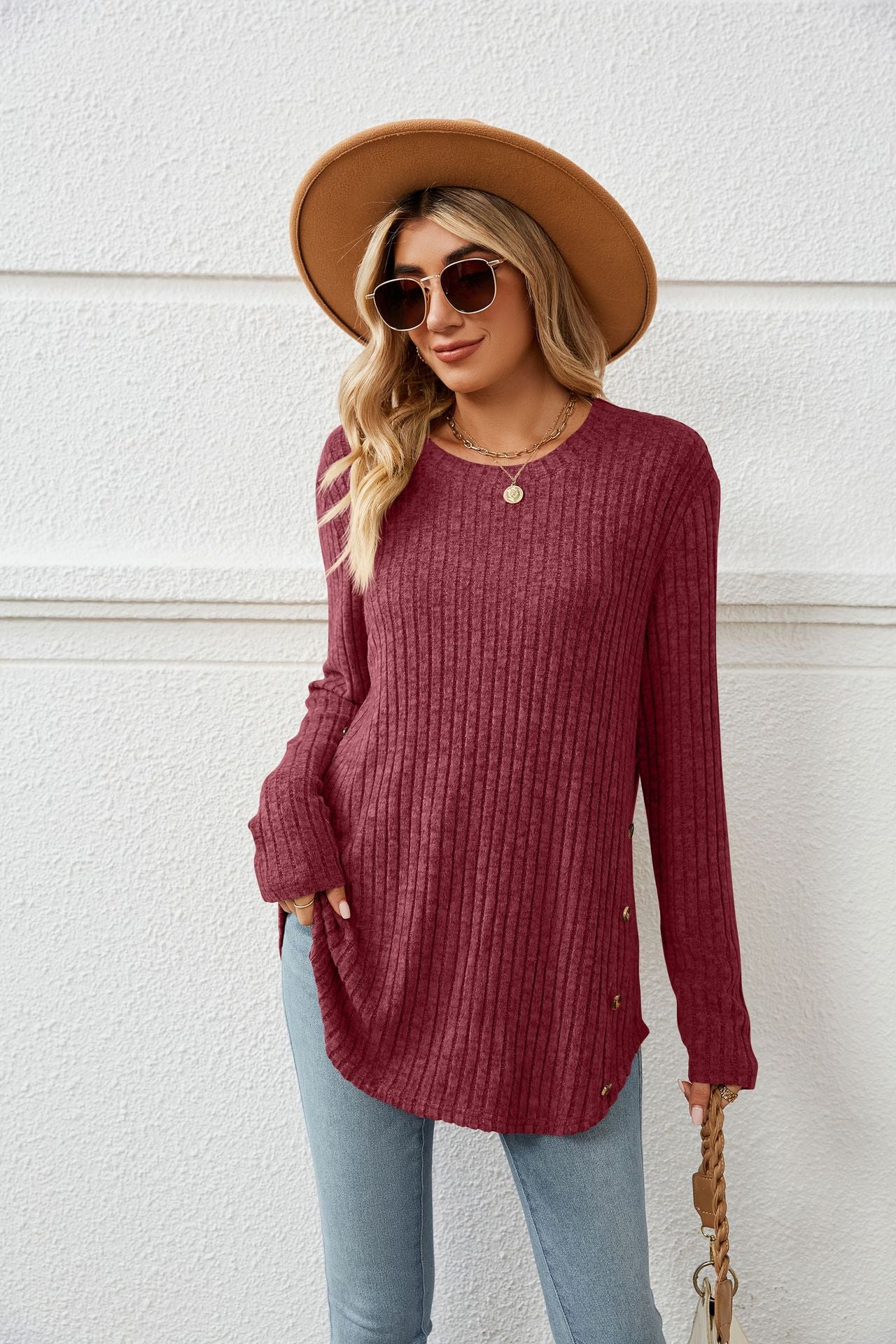 Autumn And Winter Long Sleeve Button Top