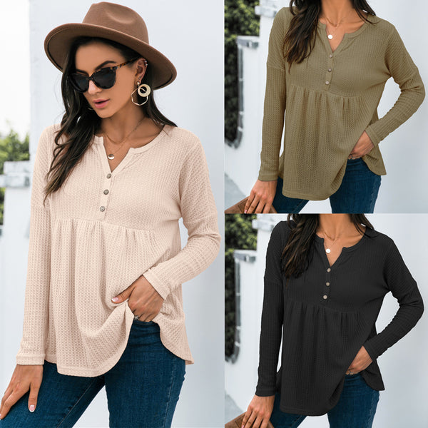 Waffle Loose Long Sleeve Top