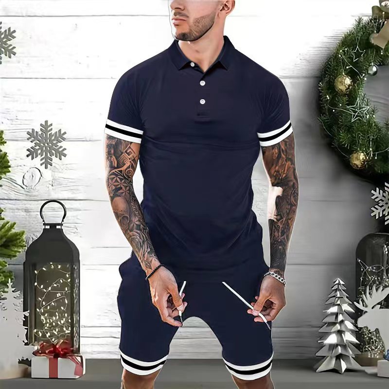 Mens Short Sets 2 Piece Outfits Polo Shirt