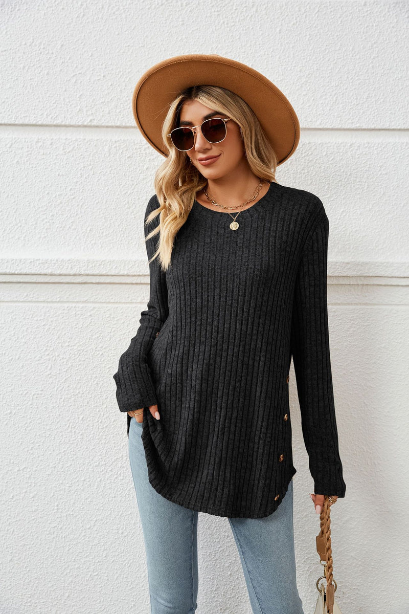 Autumn And Winter Long Sleeve Button Top